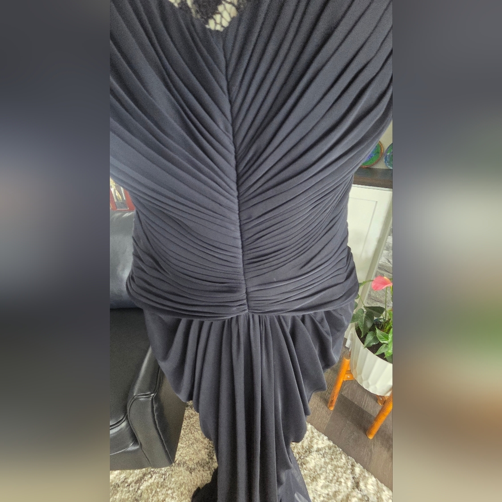 Adrianna Papell Navy Blue Pleated Gown, Size 12 - Picture 3 of 10